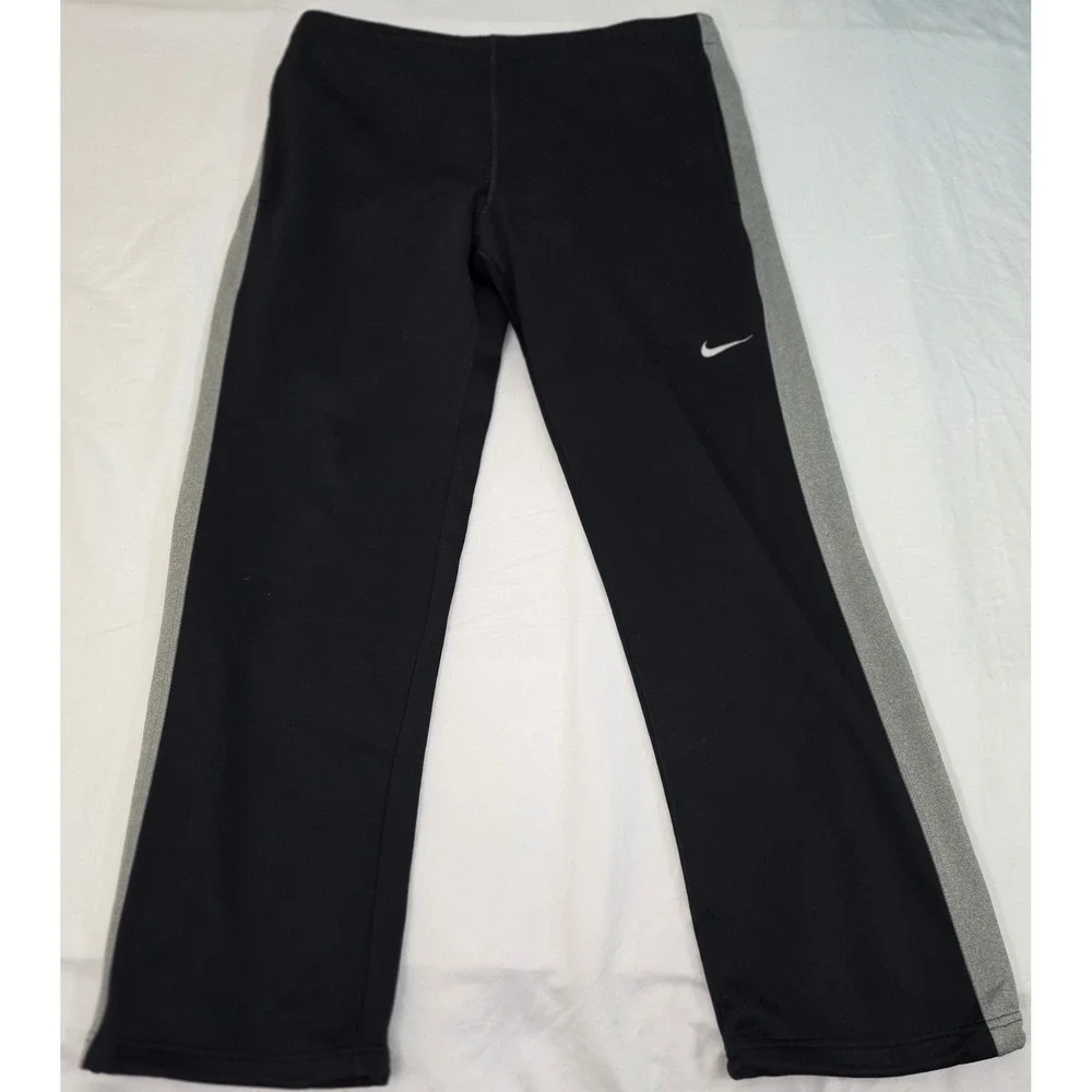 Nike Therma-FIT Mens M Black Gray Stripe Athletic Training Pants Joggers Track‎